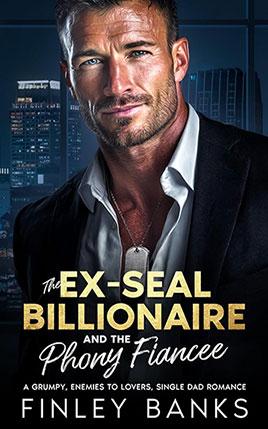 The Ex-SEAL Billionaire and the Phony Fiancée by author Finley Banks. Book cover.